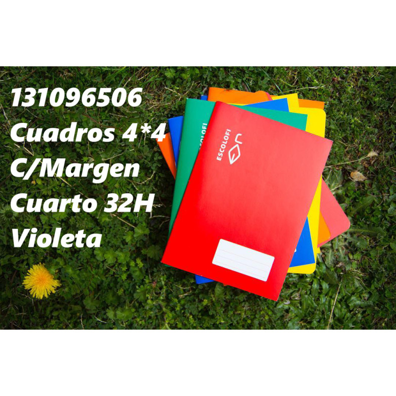LIBRETA GRAPADA CUARTO 32 HOJAS 70 GR CUADRO 4*4 MARGEN VIOLETA 131096506 ESCOLOFI (10)