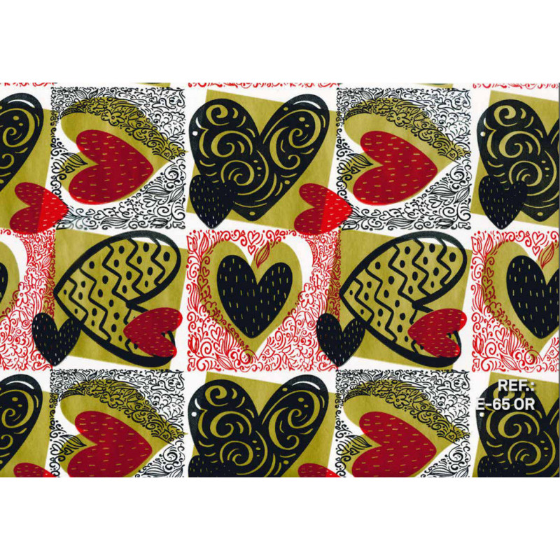 PAPEL REGALO ROLLO 31 SETIMPRES ESTUCADO CORAZONES ORO E65OR PACK 2U