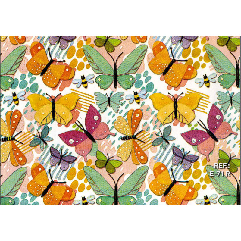 PAPEL REGALO ROLLO 31 SETIMPRES ESTUCADO MARIPOSAS FONDO BLANCO E71R PACK 2U