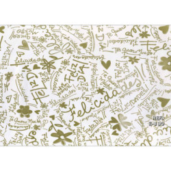 PAPEL REGALO ROLLO 31 SETIMPRES ESTUCADO FELICIDADES ORO FONDO BLANCO E8B0 PACK 2U