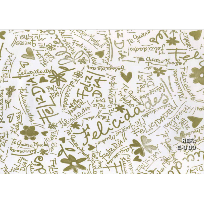 PAPEL REGALO ROLLO 31 SETIMPRES ESTUCADO FELICIDADES ORO FONDO BLANCO E8B0 PACK 2U