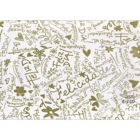 PAPEL REGALO ROLLO 31 SETIMPRES ESTUCADO FELICIDADES ORO FONDO BLANCO E8B0 PACK 2U