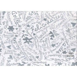 PAPEL REGALO ROLLO 31 SETIMPRES ESTUCADO FELICIDADES PLATA FONDO BLANCO E8BP PACK 2U