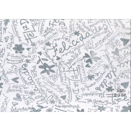 PAPEL REGALO ROLLO 31 SETIMPRES ESTUCADO FELICIDADES PLATA FONDO BLANCO E8BP PACK 2U