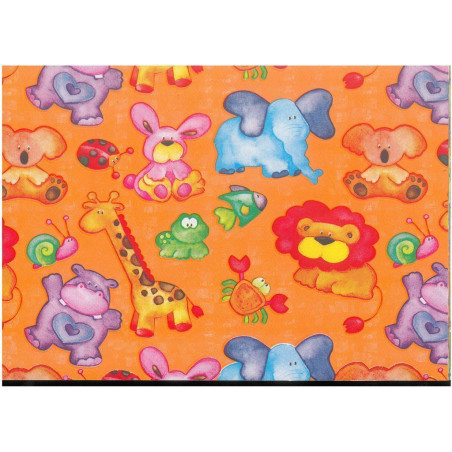 PAPEL REGALO ROLLO 31 SETIMPRES PACK 2U ESTUCADO INFANTIL ANIMALES NARANJA I1NR