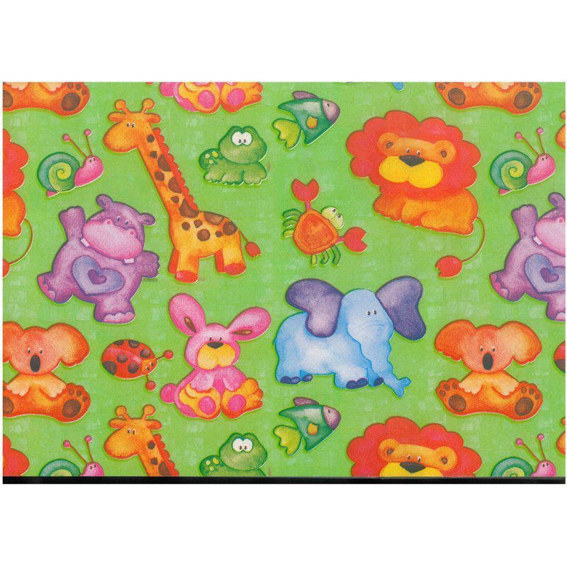 PAPEL REGALO ROLLO 31 SETIMPRES PACK 2U ESTUCADO INFANTIL ANIMALES VERDE I1VR