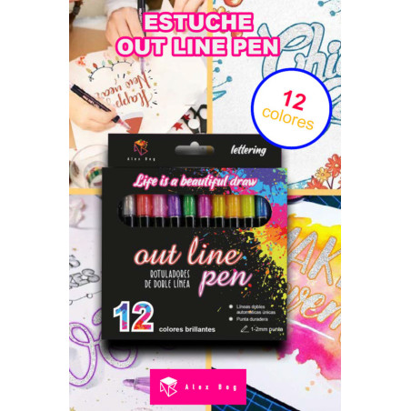 ROTULADOR BICOLOR BORDE PLATA CAJA 12U ALEX BOG OUTLINE PEN AB-0412