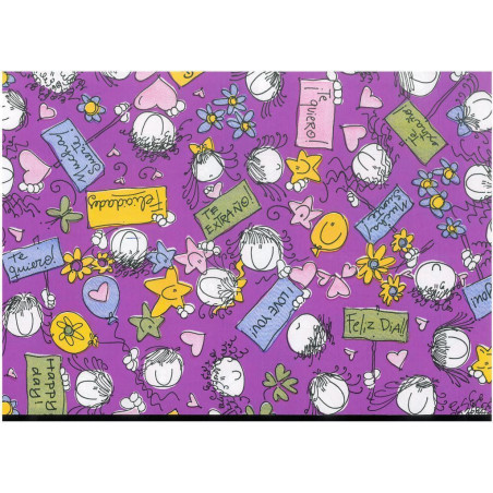 PAPEL REGALO ROLLO 31 SETIMPRES UNIDAD ESTUCADO INFANTIL NIÑOS MENSAJE VIOLETA I7VL