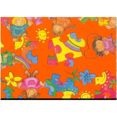 PAPEL REGALO ROLLO 31 SETIMPRES PACK 2U ESTUCADO INFANTIL NIÑOS PUZZLE NARANJA I8NR
