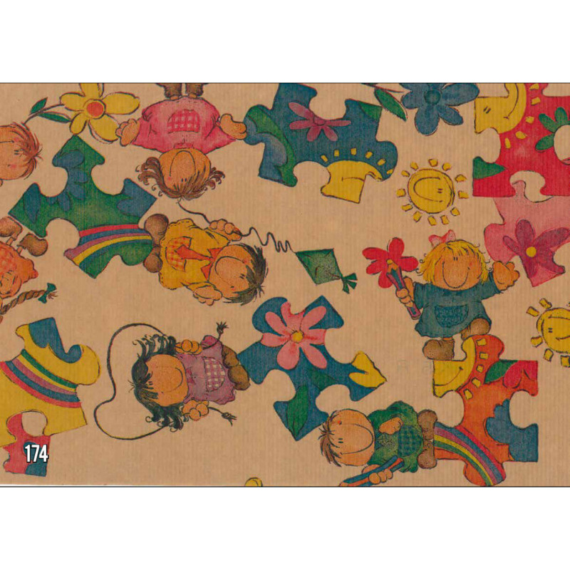 PAPEL REGALO ROLLO 31 SETIMPRES PACK 2U INFANTIL KRAFT NIÑOS PUZZLE IK5R