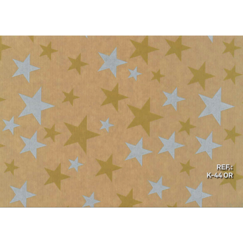 PAPEL REGALO ROLLO 31 SETIMPRES PACK 2U KRAFT ESTRELLAS ORO PLATA K44OR