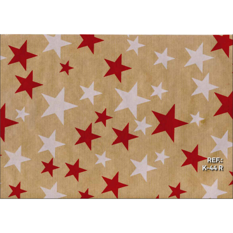 PAPEL REGALO ROLLO 31 SETIMPRES KRAFT ESTRELLAS ROJO BLANCO K44R PACK 2U