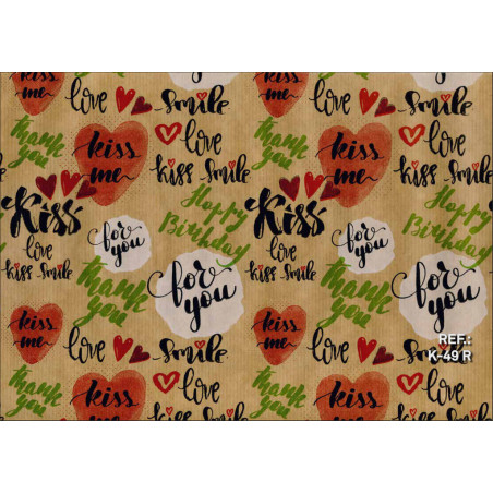 PAPEL REGALO ROLLO 31 SETIMPRES KRAFT MENSAJES ROJO K49R PACK 2U