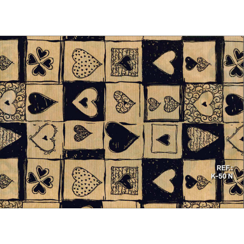 PAPEL REGALO ROLLO 31 SETIMPRES KRAFT CORAZONES NEGRO K50N PACK 2U