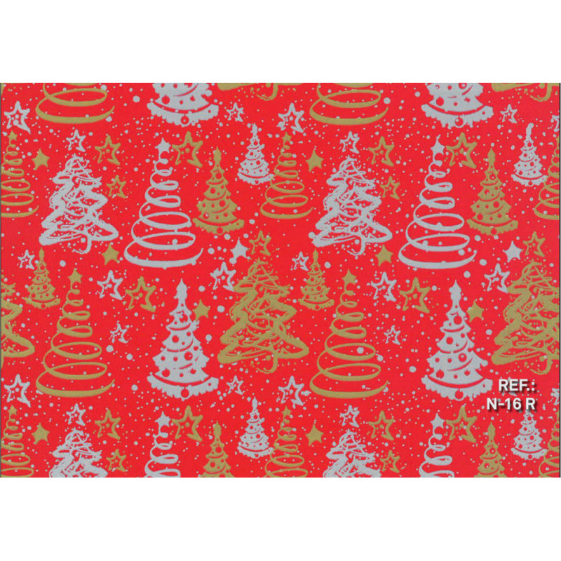 PAPEL REGALO ROLLO 31 SETIMPRES PACK 2U ESTUCADO NAVIDAD ARBOLES ROJO N16R