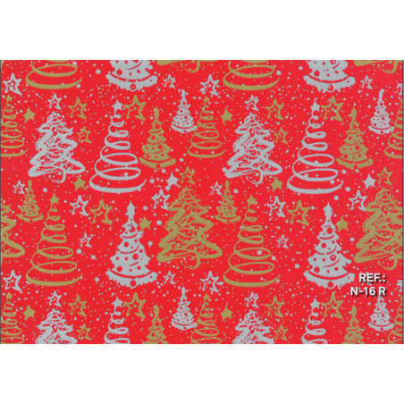 PAPEL REGALO ROLLO 31 SETIMPRES PACK 2U ESTUCADO NAVIDAD ARBOLES ROJO N16R
