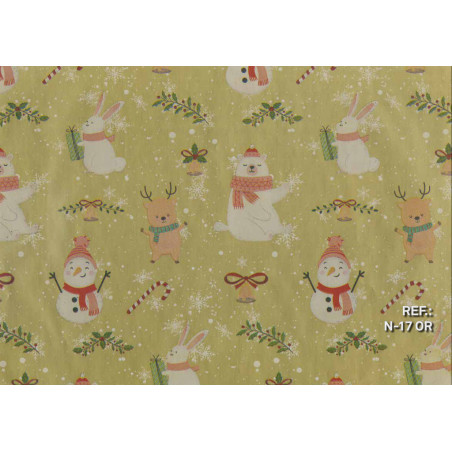 PAPEL REGALO ROLLO 31 SETIMPRES ESTUCADO NAVIDAD MUÑECO NIEVE ORO N17OR PACK 2U