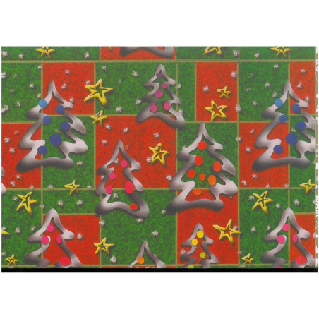 PAPEL REGALO ROLLO 31 SETIMPRES ESTUCADO NAVIDAD ARBOLES ROJO VERDE N1R