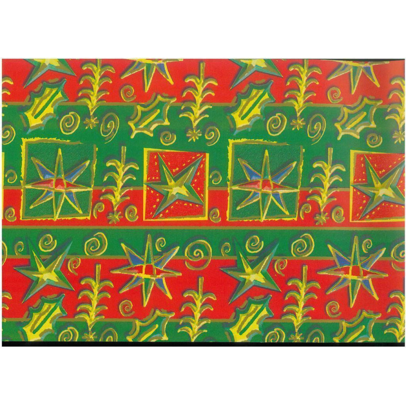 PAPEL REGALO ROLLO 31 SETIMPRES PACK 2U ESTUCADO NAVIDAD ESTRELLAS ROJO VERDE N9R