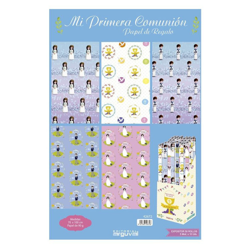 PAPEL REGALO 70*100 ROLLO COMUNION ARGU 5 MOD 42672