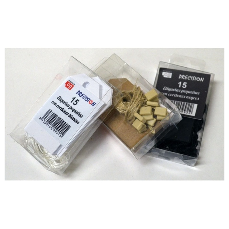 ETIQUETAS PRECISION COLGANTE 820 45*75 PEQUEÑA NEGRA CUADRADA C/15U
