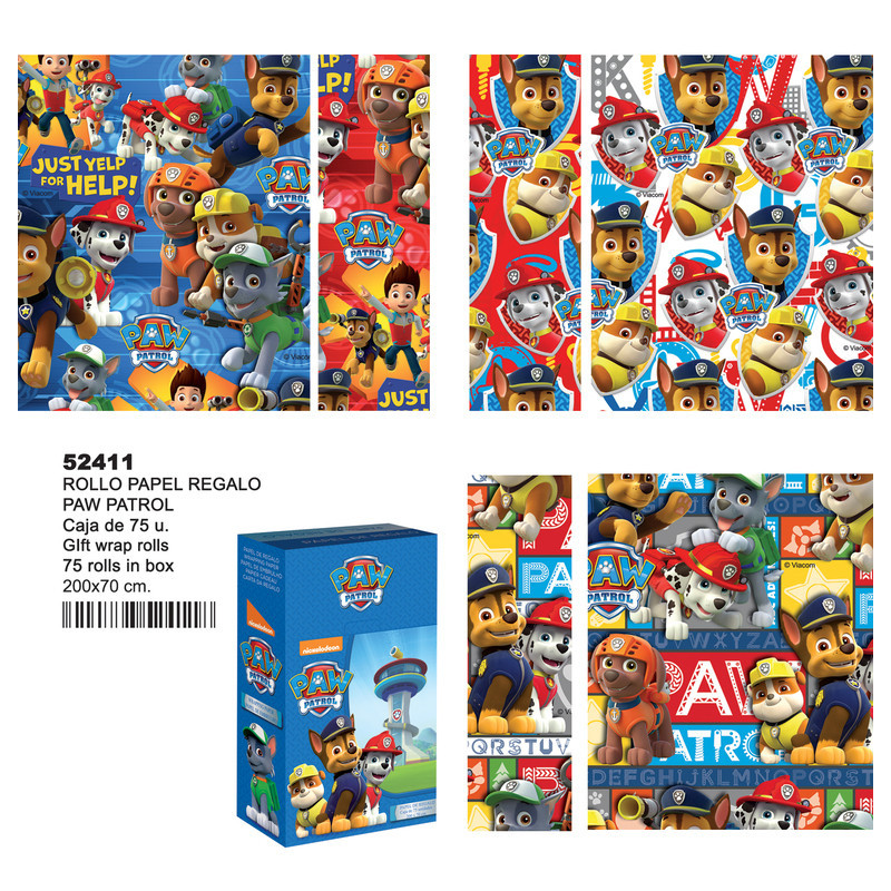 PAPEL REGALO ROLLO 0,70*2 PERONA16 PAW PATROL UNIDAD 52411