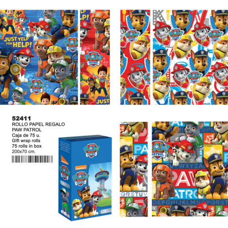 PAPEL REGALO ROLLO 0,70*2 PERONA16 PAW PATROL UNIDAD 52411