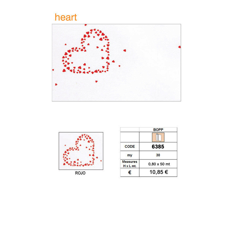 PAPEL CELOFAN HEART 0,8*50M CORAZONES ROJO 6385