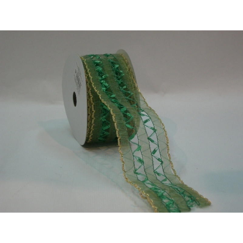 CINTA REGALO SEDA ZIG ZAG VERDE 60MM 10YD 57690129 ^