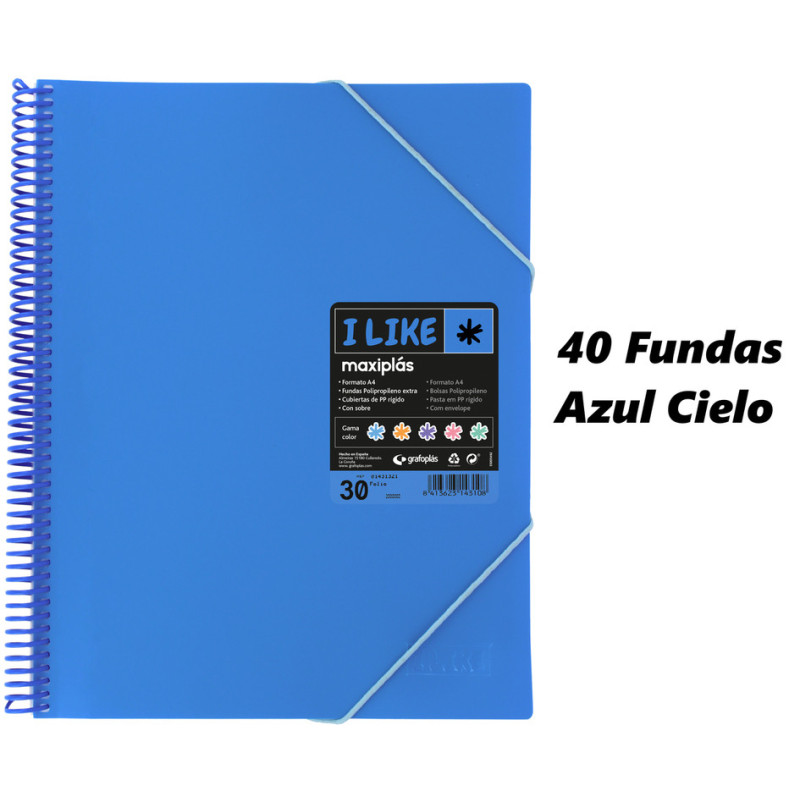 CARPETA ESCAPARATE A4 MAXIPLAS LIKE PASTEL 40F AZUL CIELO 33 GRAFOPLAS 39224033