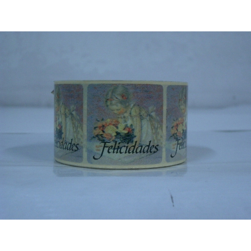 ETIQUETAS FELICIDADES NIÑA ROLLO 500U ^