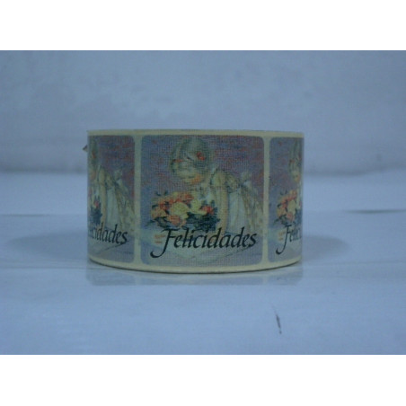 ETIQUETAS FELICIDADES NIÑA ROLLO 500U ^