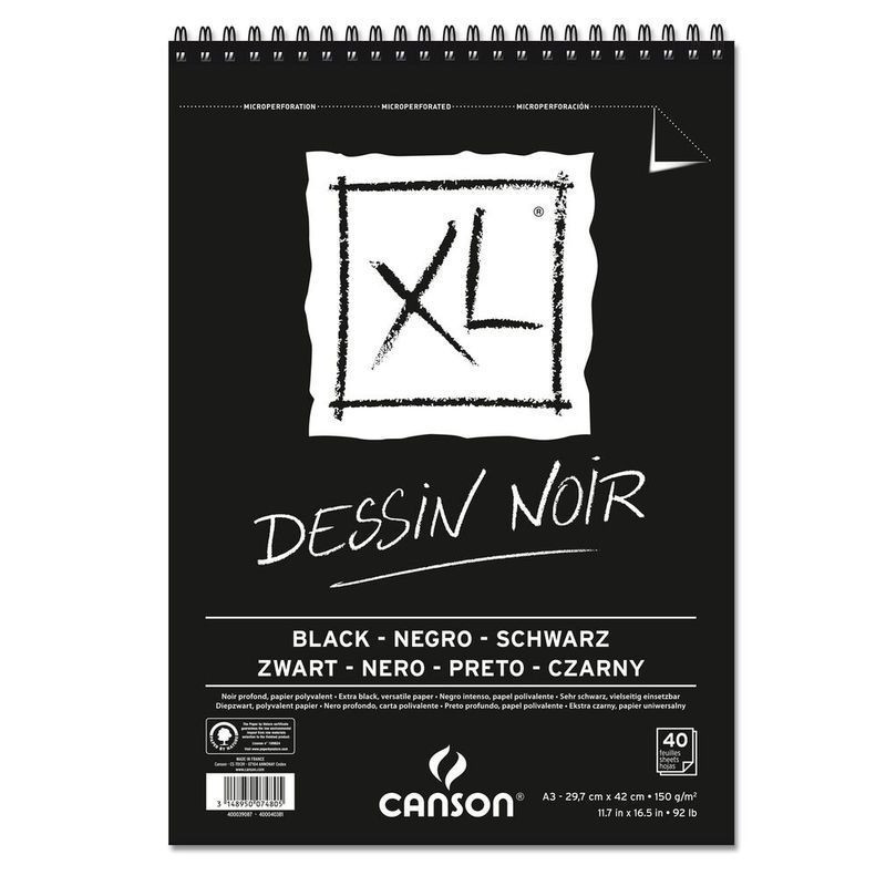 BLOC DIBUJO CANSON XL ESPIRAL NOIR 150G A-3 BLOC 40H 400039087