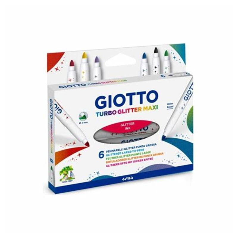 ROTULADOR GIOTTO TURBO MAXI GLITTER PURPURINA 6 COLORES CARTON FILA 426600