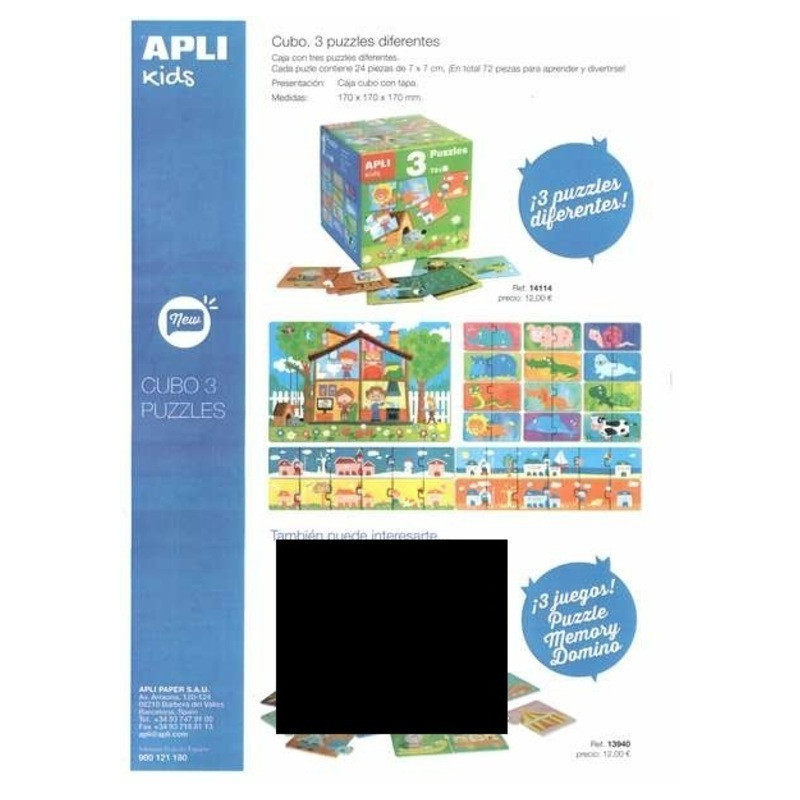 PUZZLE APLI INFANTIL CAJA 3 PUZZLES 72 PZAS 14114 ^