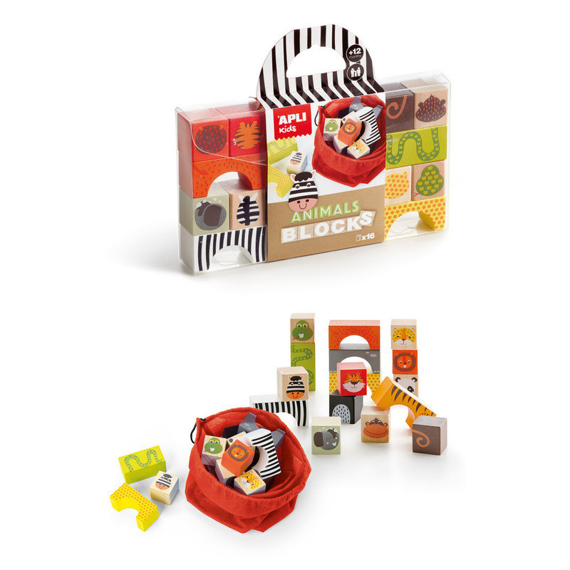 JUEGO APLI BLOQUES MADERA ANIMALES 16U 15186