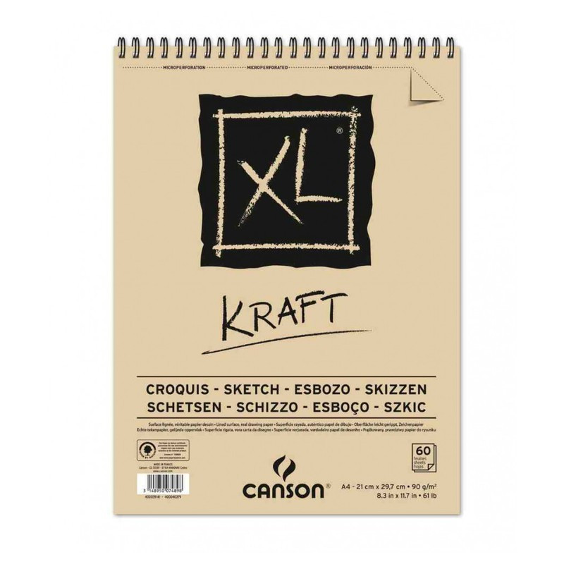 BLOC DIBUJO CANSON XL ESPIRAL KRAFT 90G A-4 BLOC 60H 400039141