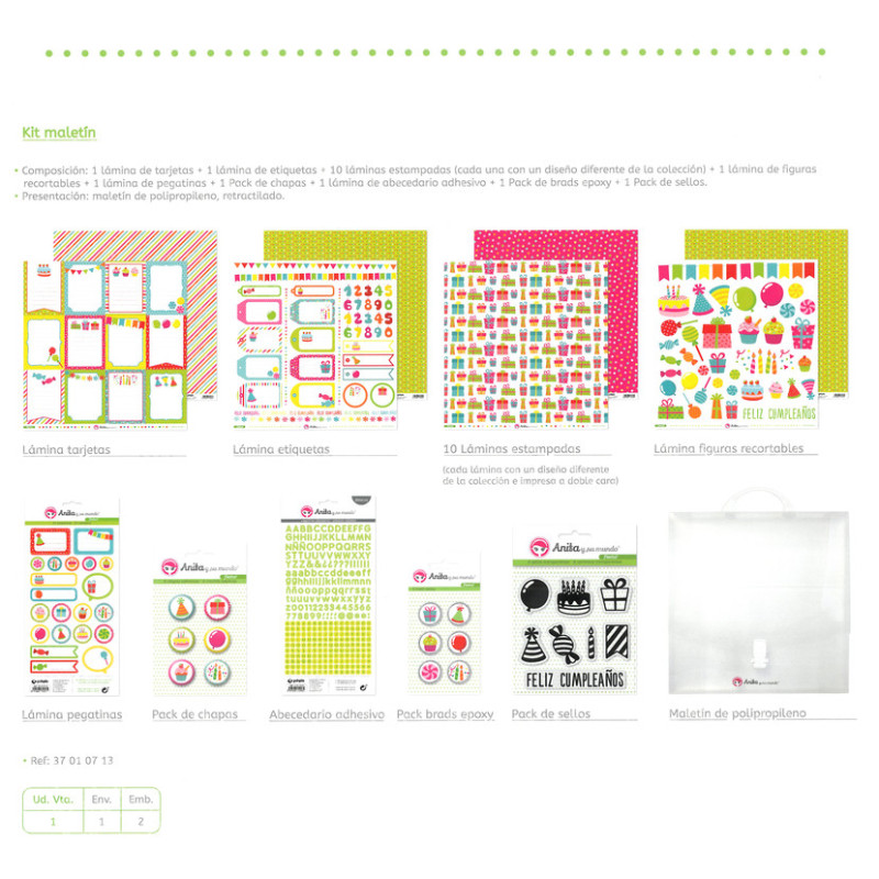 JUEGO GRAFOPLAS SCRAPBOOK MALETIN ANITA FIESTA 18 PIEZAS 37010713