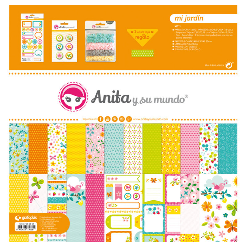 JUEGO GRAFOPLAS SCRAPBOOK BOLSA ANITA EN MI JARDIN 17 PZAS 37080601