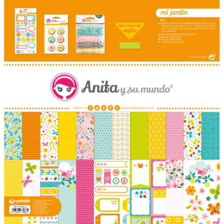 JUEGO GRAFOPLAS SCRAPBOOK BOLSA ANITA EN MI JARDIN 17 PZAS 37080601