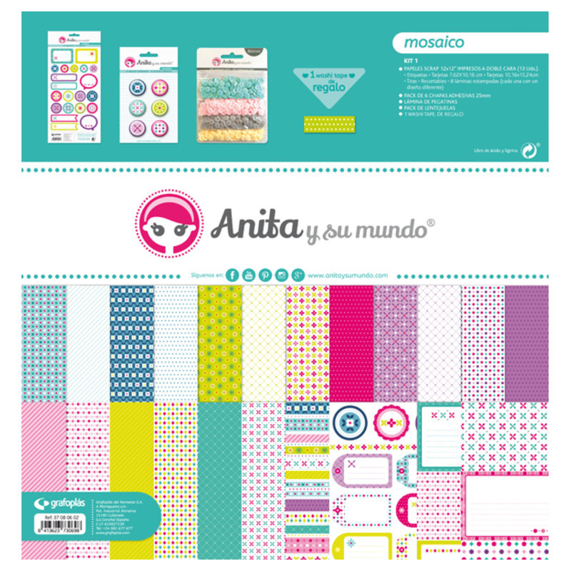 JUEGO GRAFOPLAS SCRAPBOOK BOLSA ANITA MOSAICO 17 PZAS 37080602