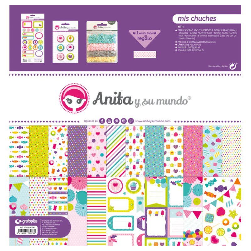 JUEGO GRAFOPLAS SCRAPBOOK BOLSA ANITA MIS CHUCHES 17 PZAS 37080606