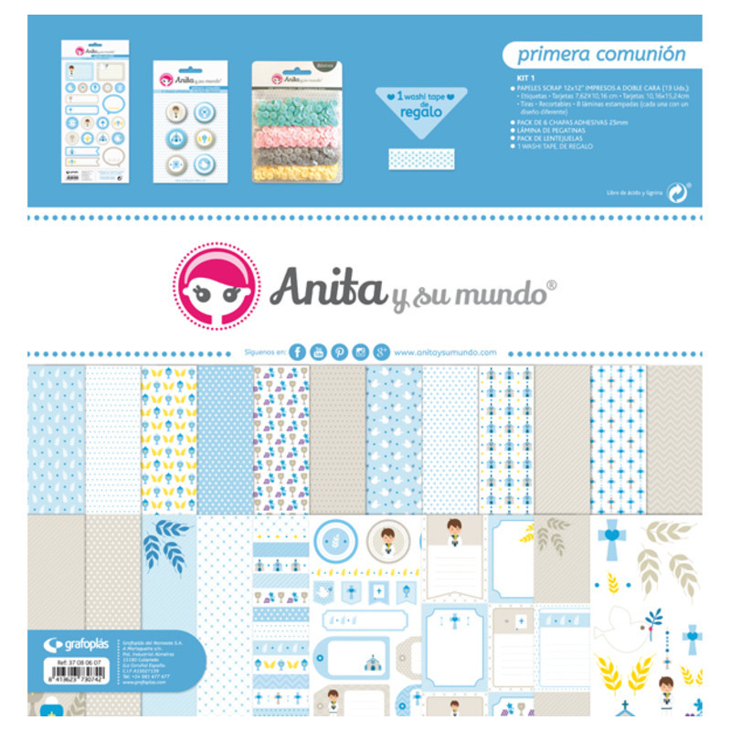 JUEGO GRAFOPLAS SCRAPBOOK BOLSA ANITA COMUNION NIÑO 17 PZAS 37080607