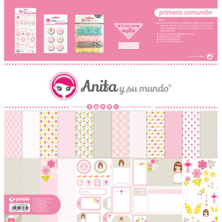 JUEGO GRAFOPLAS SCRAPBOOK BOLSA ANITA COMUNION NIÑA 17 PZAS 37080608