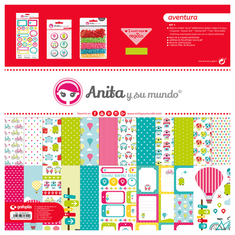 JUEGO GRAFOPLAS SCRAPBOOK BOLSA ANITA AVENTURA 17 PZAS 37080627