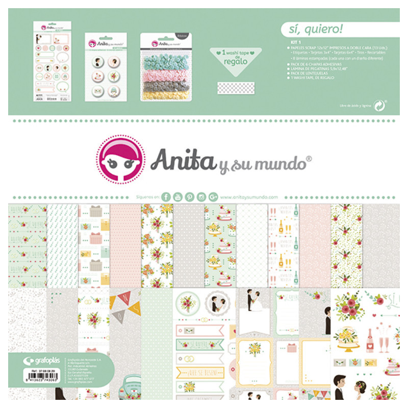 JUEGO GRAFOPLAS SCRAPBOOK BOLSA ANITA SI QUIERO 17 PZAS 37080629