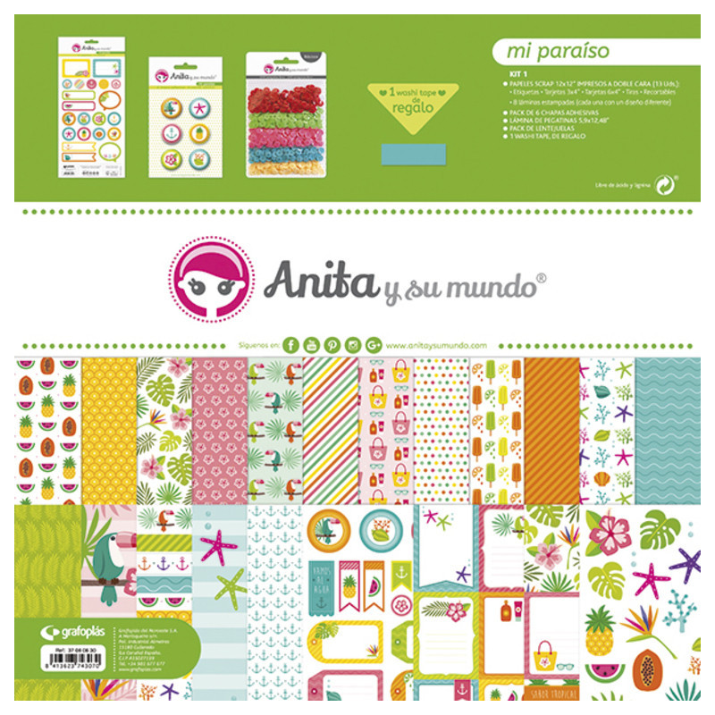 JUEGO GRAFOPLAS SCRAPBOOK BOLSA ANITA MI PARAISO 17 PZAS 37080630