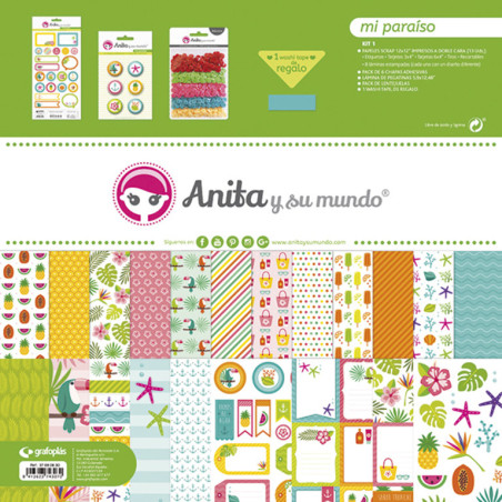 JUEGO GRAFOPLAS SCRAPBOOK BOLSA ANITA MI PARAISO 17 PZAS 37080630