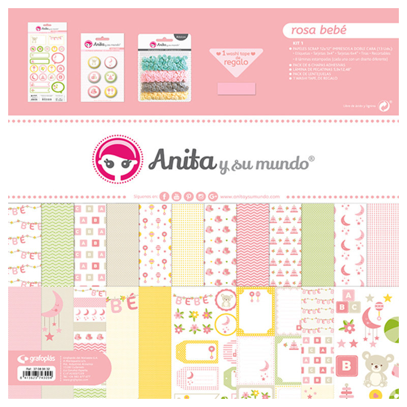 JUEGO GRAFOPLAS SCRAPBOOK BOLSA ANITA ROSA BEBE 17 PZAS 37080632