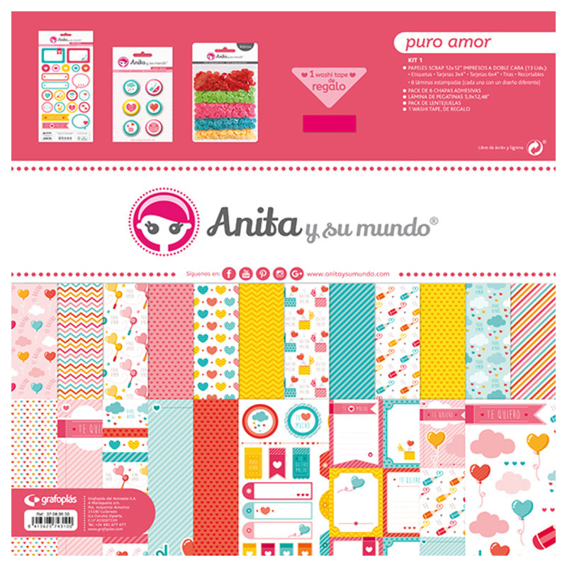 JUEGO GRAFOPLAS SCRAPBOOK BOLSA ANITA PURO AMOR 17 PZAS 37080633